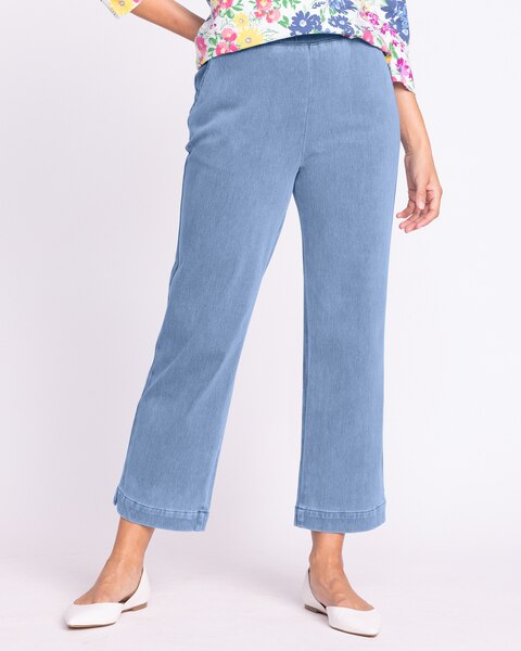 Classic Knit Denim Relaxed Straight-Leg Crop