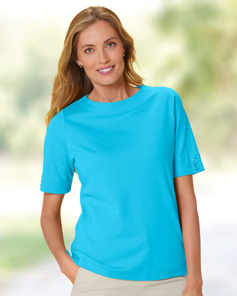 Essential Cotton Solid Elbow-Sleeve Tee