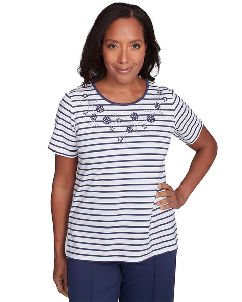 Alfred Dunner® Nantucket Beaded Floral Striped Tee