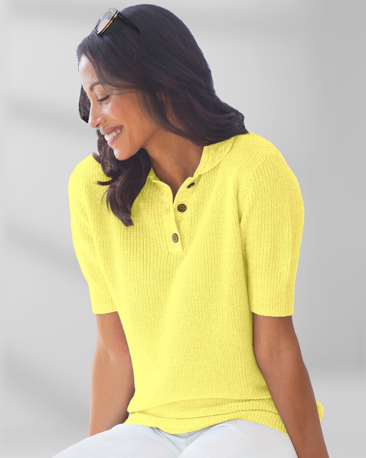 Elbow-Sleeve Linen/Cotton Polo Sweater image number 1