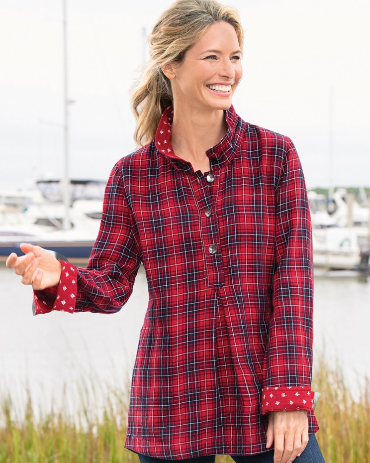 Ruffled-Collar Plaid Tunic image number 1