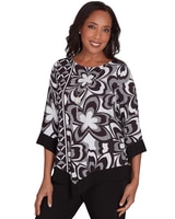Alfred Dunner® Runway Ready Floral Geometric Top with a Contrast Trim with a Detachable Necklace thumbnail number 3