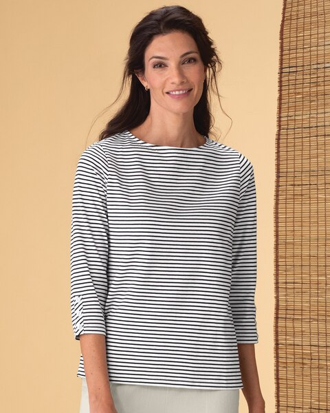  Striped Cotton Bateau-Neck Tee
