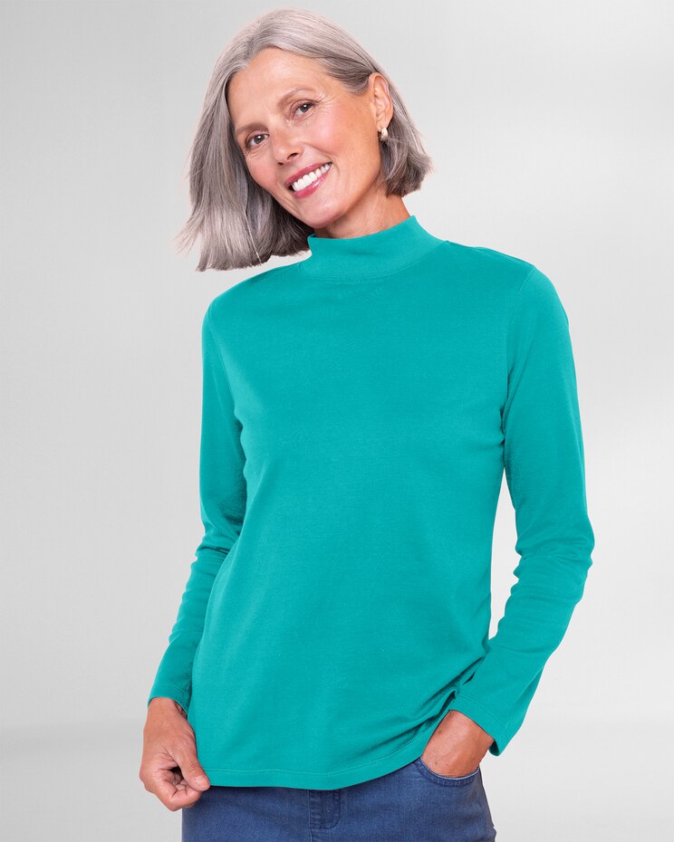 Essential Cotton Long-Sleeve Solid Mockneck image number 1