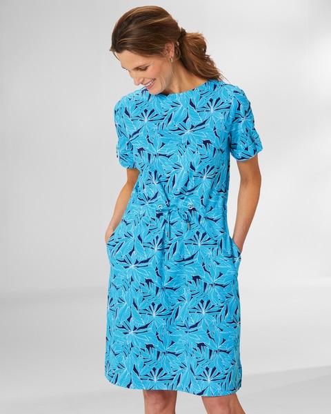 Boardwalk Knit Print Drawstring-Waist Dress