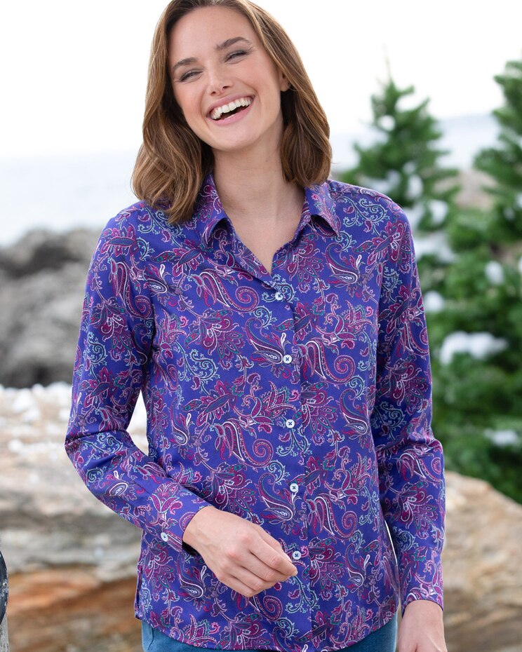 Foxcroft Paisley Floral No-Iron Cotton Shirt image number 1