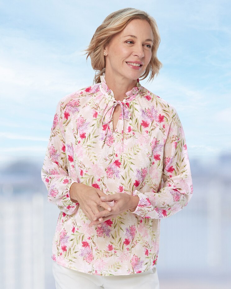 Feminine Floral Ruffle-Neck Popover image number 4