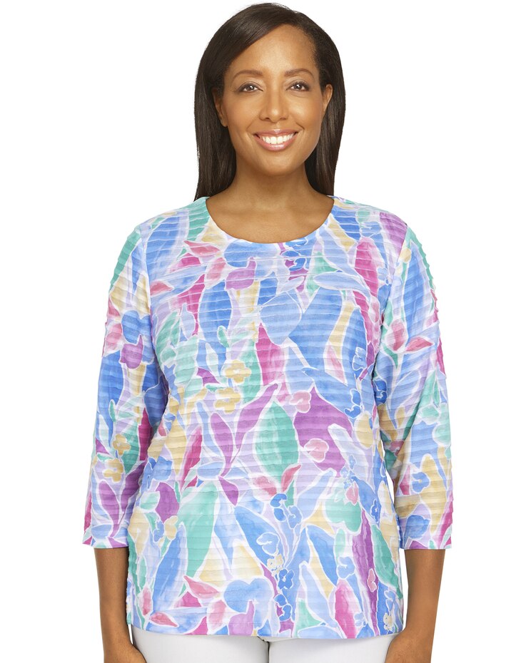Alfred Dunner® Classic Stained Glass Floral 3/4 Sleeve Top image number 1