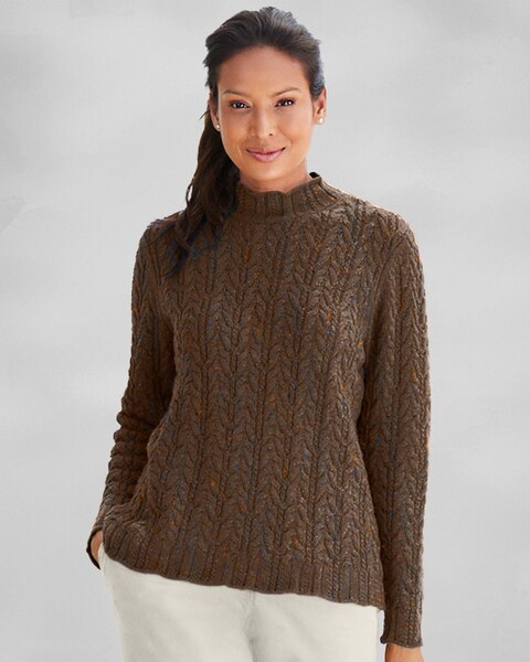 Donegal Braided Cabled Mockneck Sweater