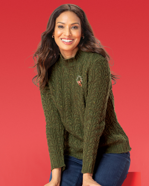 Donegal Braided Cabled Mockneck Sweater