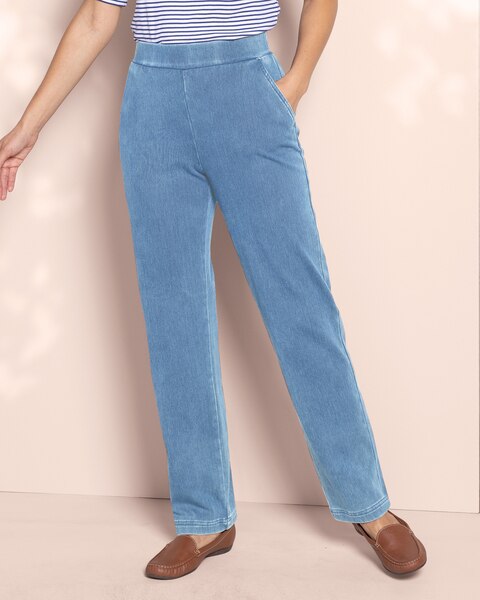 Classic Knit Denim Straight Leg Pants