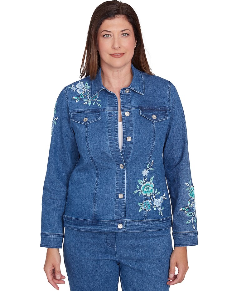 Alfred Dunner® Lake Victoria Floral Embroidered Denim Jacket image number 1