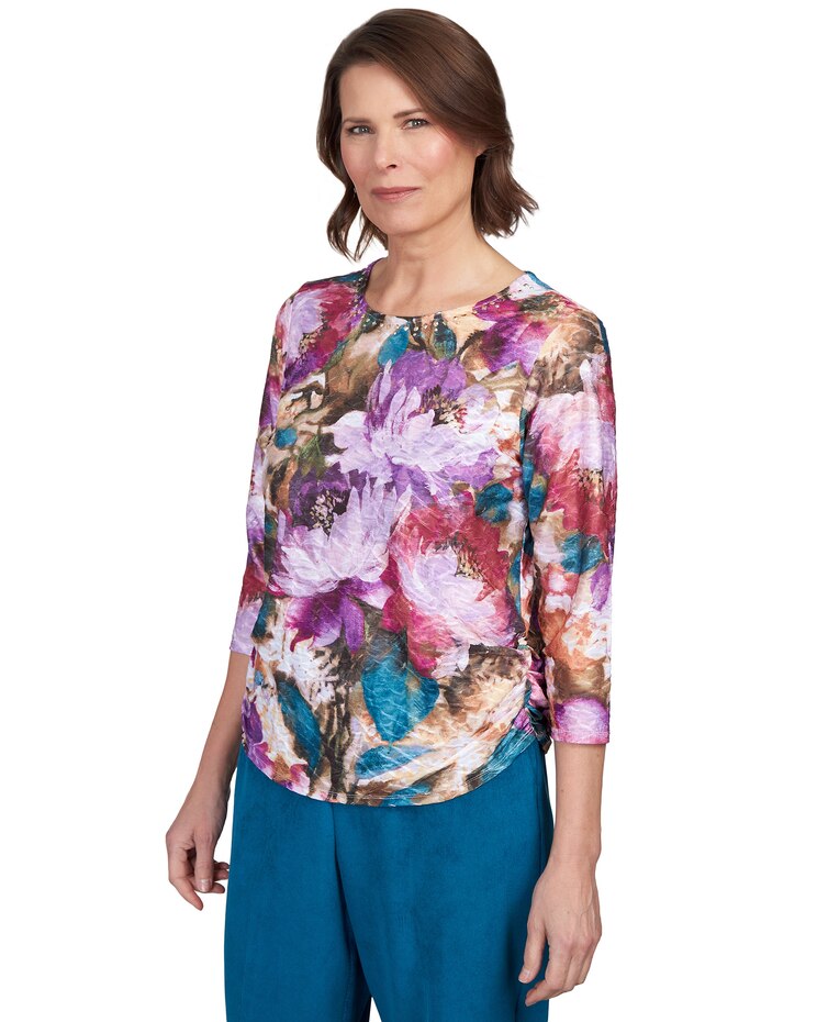 Alfred Dunner® Floral Watercolor Shirttail Hem Top image number 3
