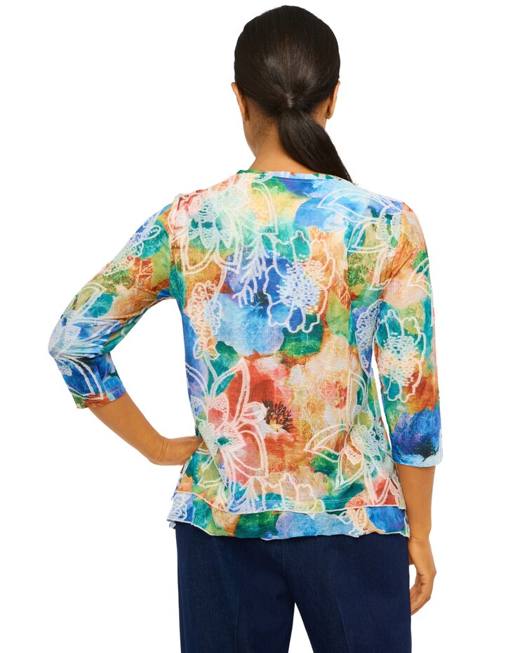 Alfred Dunner® Moody Blues Moody Watercolor Floral V-Neck Top image number 2
