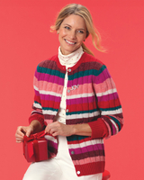Classic Cabled Wool Striped Cardigan thumbnail number 1