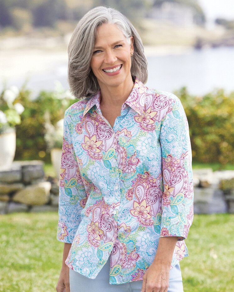 Foxcroft Batik Paisley Non-Iron Shirt image number 1