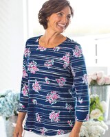 Brushstroke Floral Stripe Knit Top thumbnail number 1