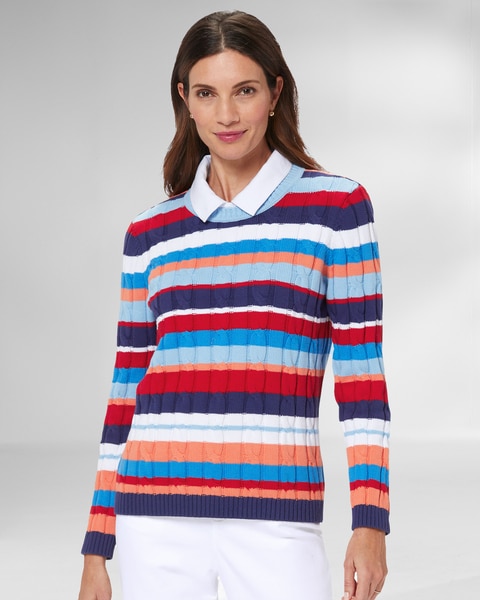 Bayside Cotton Cable Multi-Stripe Sweater
