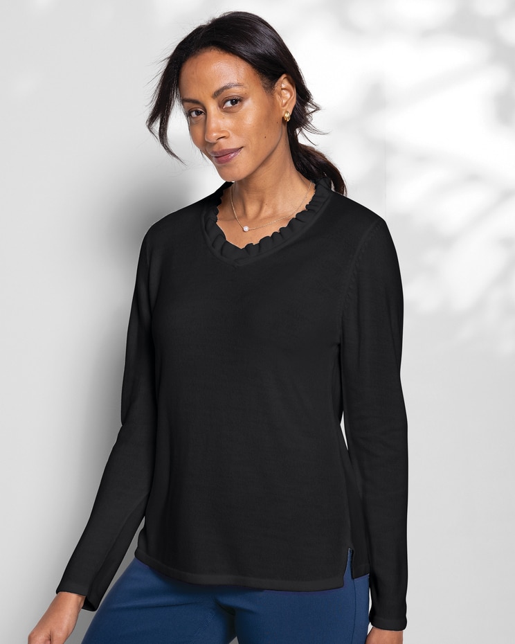 Spindrift Ruffled V-Neck Sweater image number 1