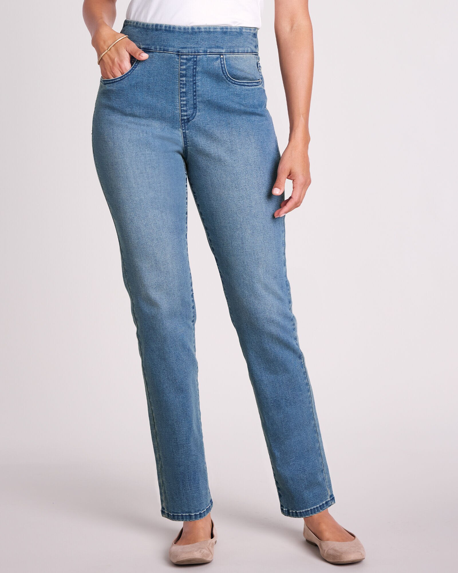Women pull on jeans cheap