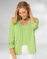 Linen/Cotton Crochet-Trim Cardigan thumbnail number 1