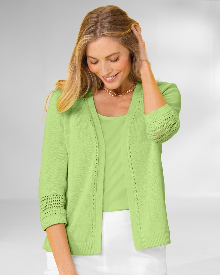 Linen/Cotton Crochet-Trim Cardigan image number 1