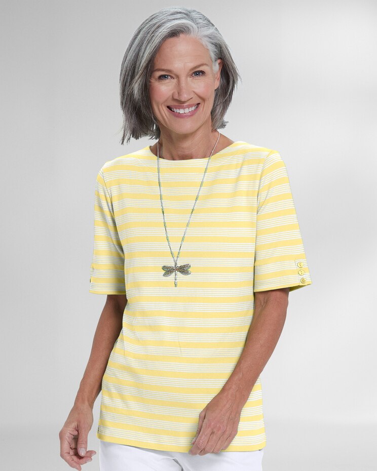 Essential Cotton Stripe Elbow-Sleeve Tee image number 1