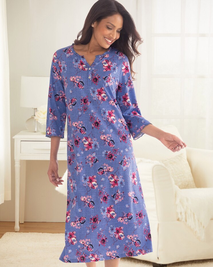 Romantic Floral Luxe Knit Ruffle-Henley Gown image number 1