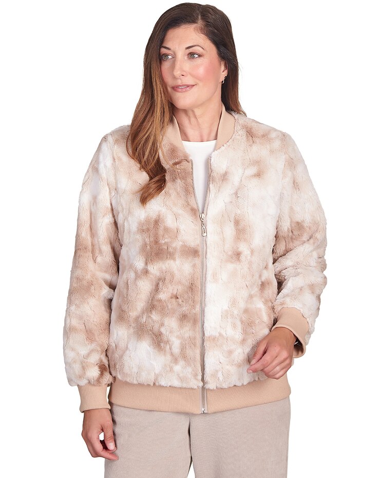 Alfred Dunner® St.Moritz Zip Up Space Dye Fur Jacket image number 1