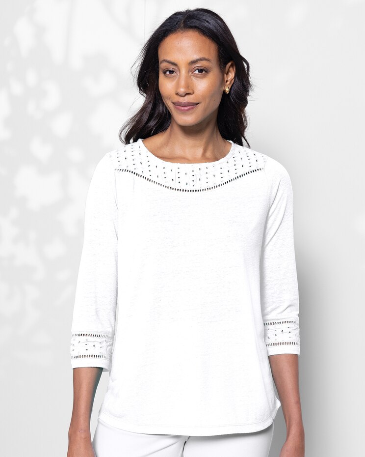 Linen-Blend Eyelet-Trimmed Tee image number 1
