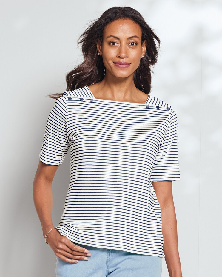 Coastal Cotton Striped Square-Neck Tee image number 1