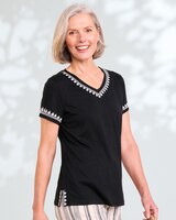 Linen-Blend Embroidered Tee thumbnail number 1