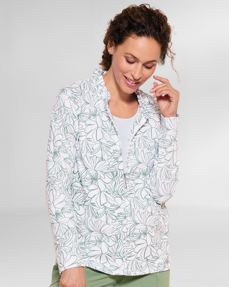 Everyday Knit Jackie Sketched-Floral Ruffle Jacket image number 1