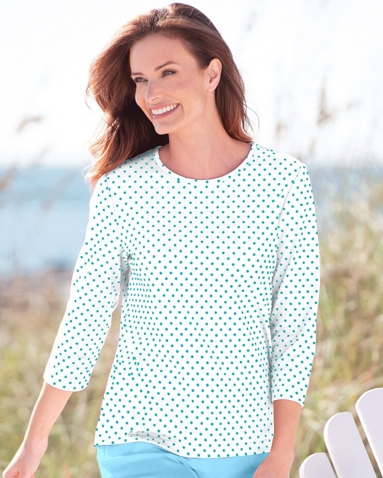 Dot-Print Three-Quarter-Sleeve Tee image number 1