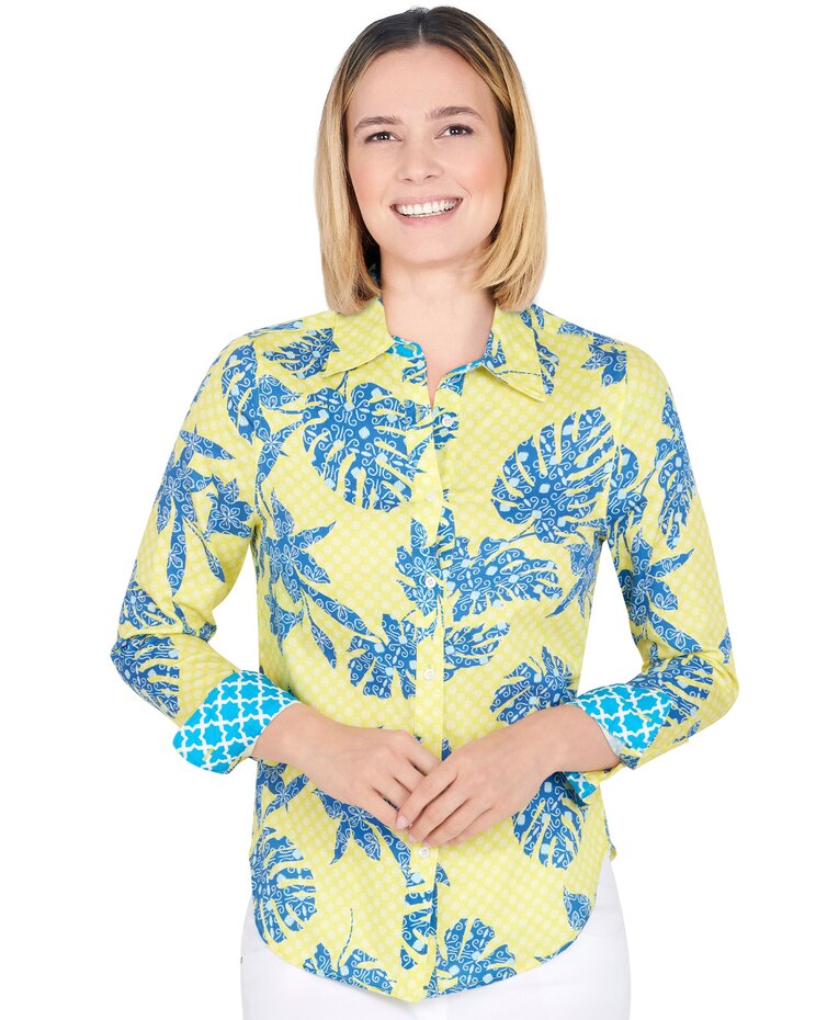 Ruby Rd® Wrinkle Resistant Geo Tropical Print Shirt image number 1