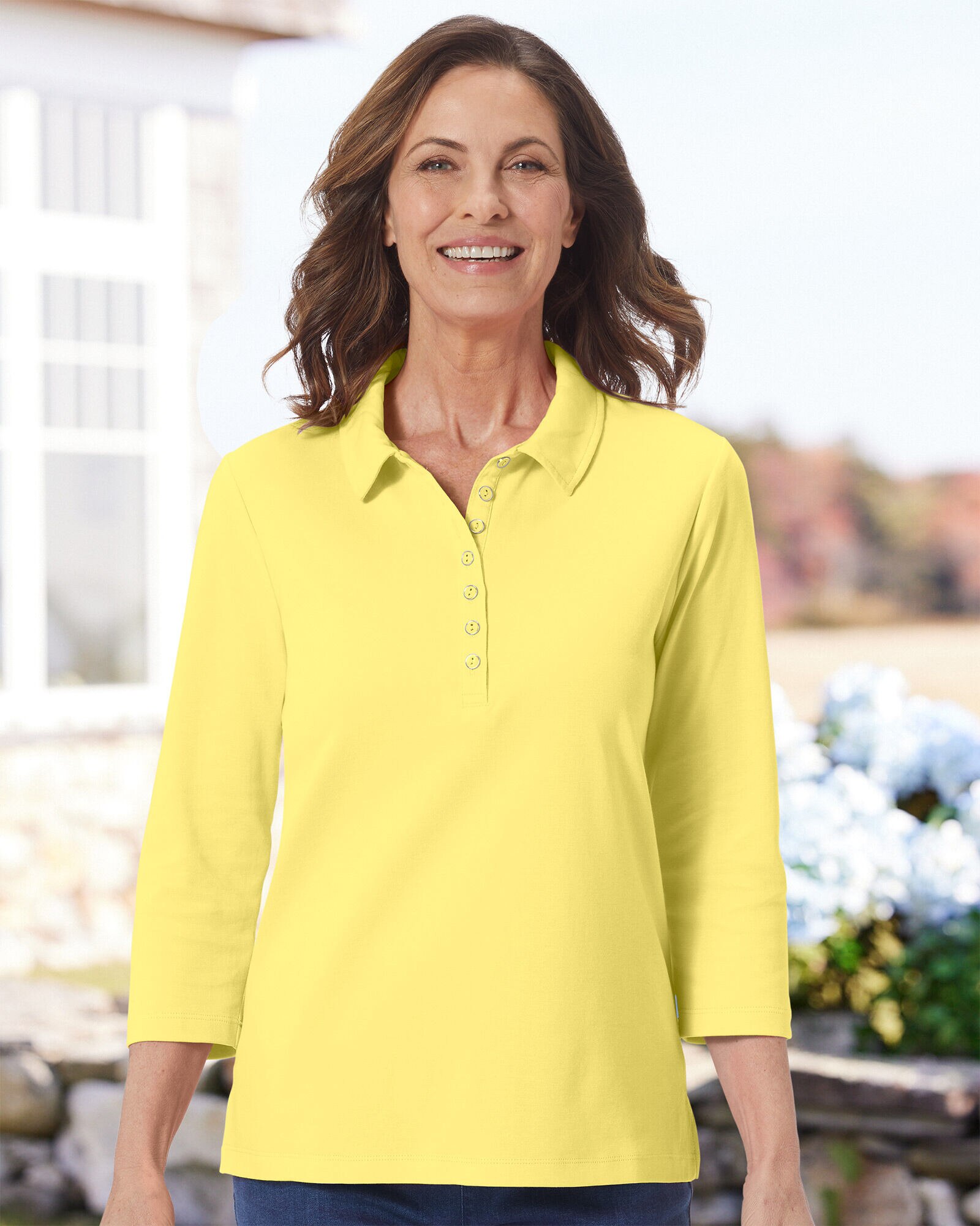 Women's three quarter sleeve polo shirts best sale