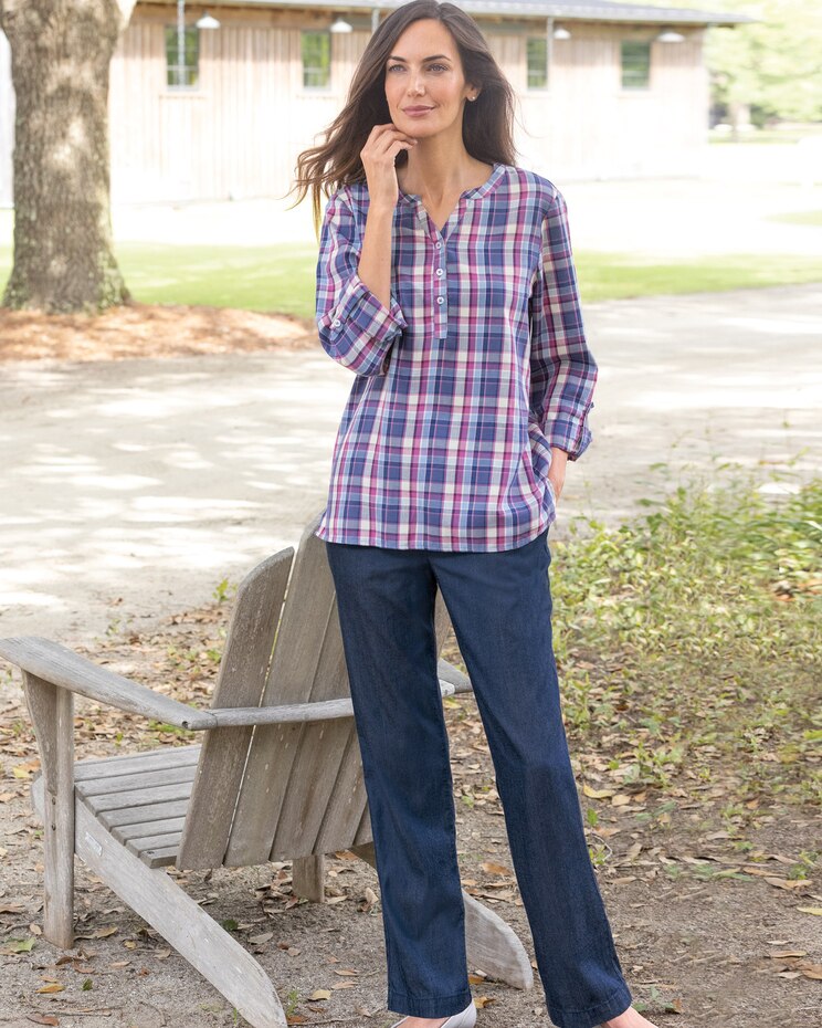 Cotton Plaid Y-Neck Popover image number 2