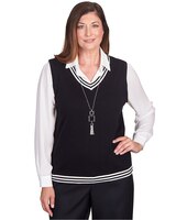 Alfred Dunner® Downtown Vibe Stripe Trim Vest with Attached Collared Top thumbnail number 1