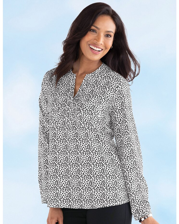 Silky Print Long-Sleeve Utility Blouse image number 1