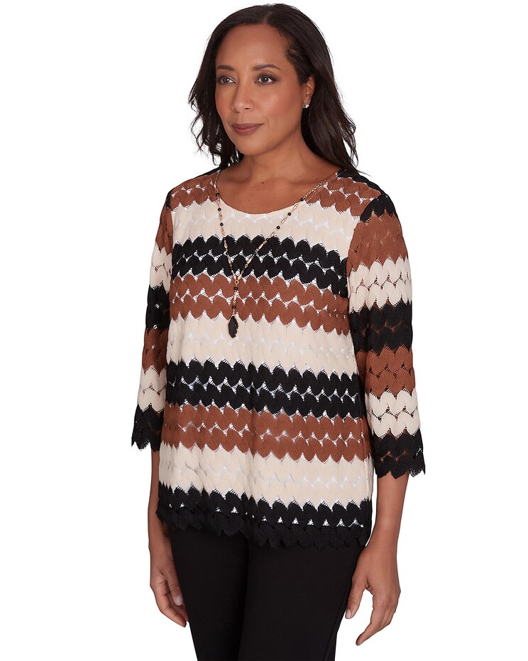Alfred Dunner® Rue Rivoli Lace Textured Top With Detachable Necklace image number 3
