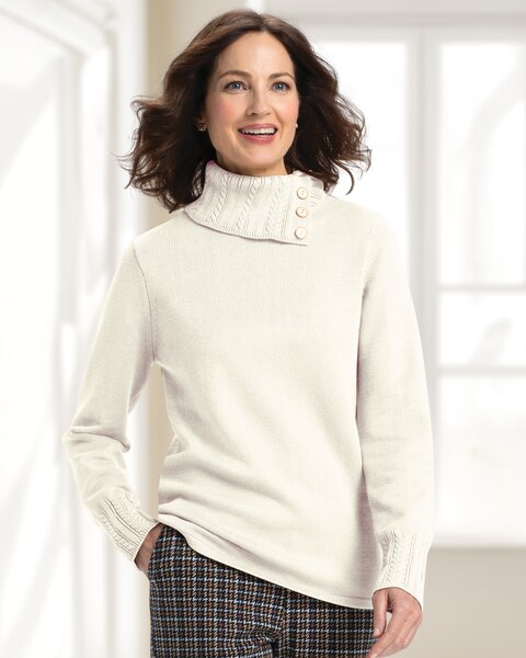 Madison Cabled Split-Neck Sweater