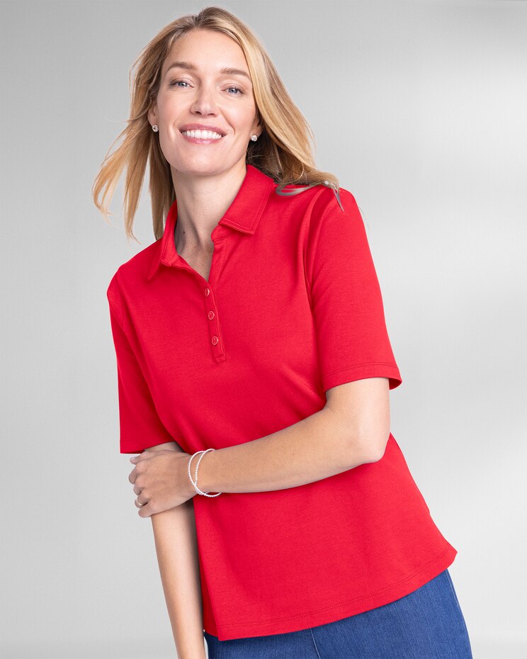 Essential Cotton Solid Elbow-Sleeve Polo image number 1