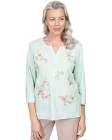 Alfred Dunner® St.Moritz Floral Hummingbird Embroidery Split Neck Top thumbnail number 1