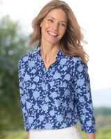 Silhouetted Floral-Print Ruffle-Neck Tee thumbnail number 1