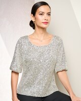 Sequin Elbow Sleeve Top by Alex Evenings thumbnail number 1