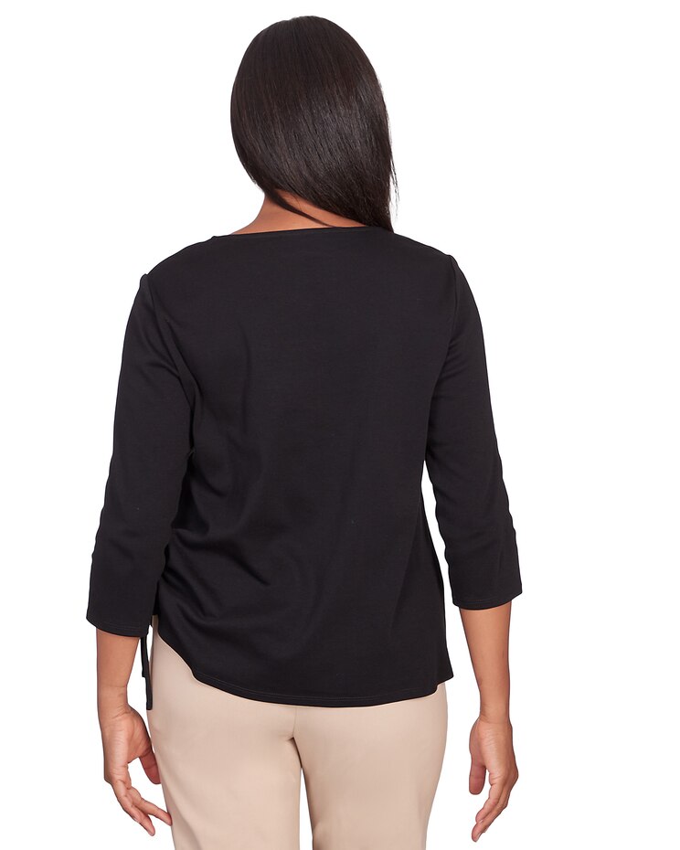 Alfred Dunner® Neutral Territory Embroidered Floral Side Tie Top image number 2