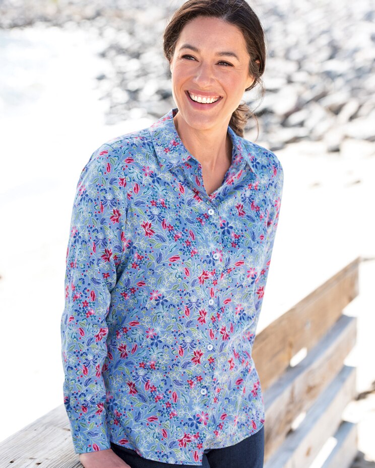 Foxcroft® Wildflower Garden No-Iron Cotton Long-Sleeve Shirt image number 1