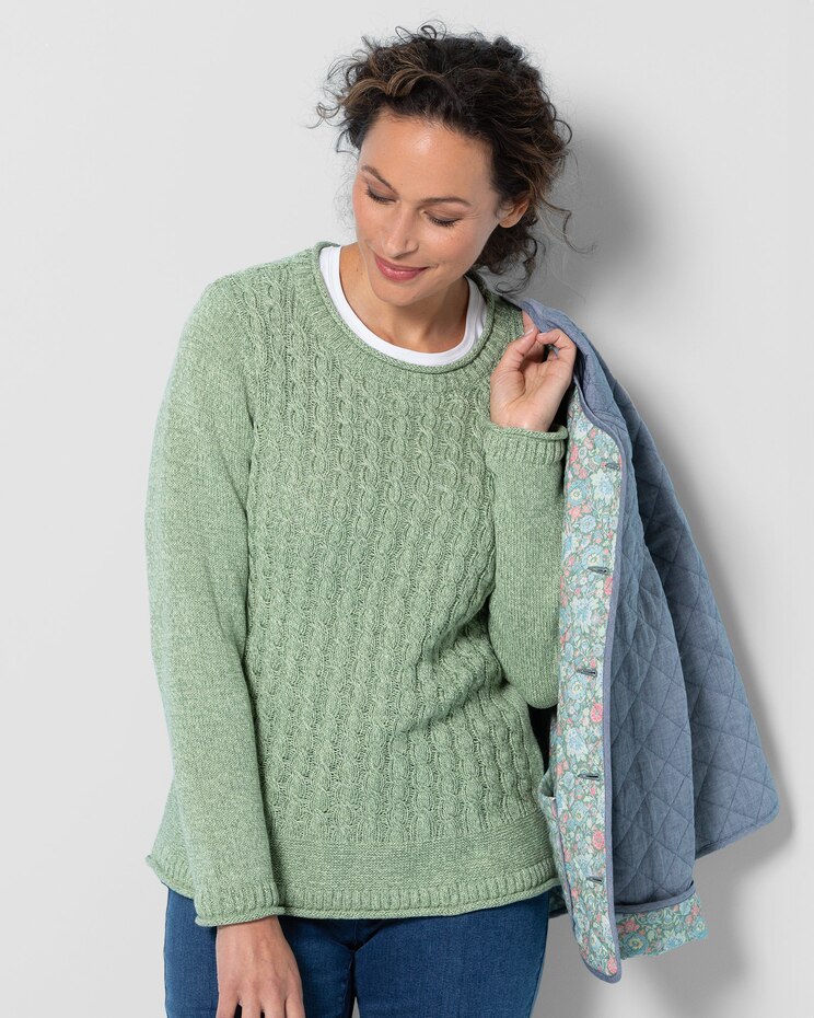 Bayside Cotton Diamond-Cable Sweater image number 1