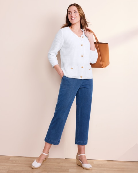 Bayside Cotton Gold-Button Cardigan 
