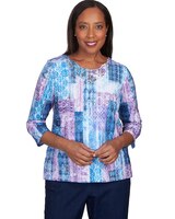 Alfred Dunner® Lavender Fields Patchwork Lace Neck Top thumbnail number 1
